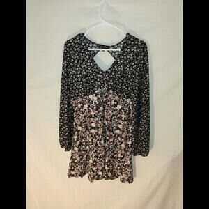 AS U Wish Floral Black Mini Dress Size XL Back Keyhole Flowy